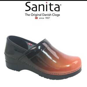 SANITA CLOGS PROF MILAN PATENT LEATHER SLIP ON BLACK ORANGE OMBRE EU 42 US 10.5